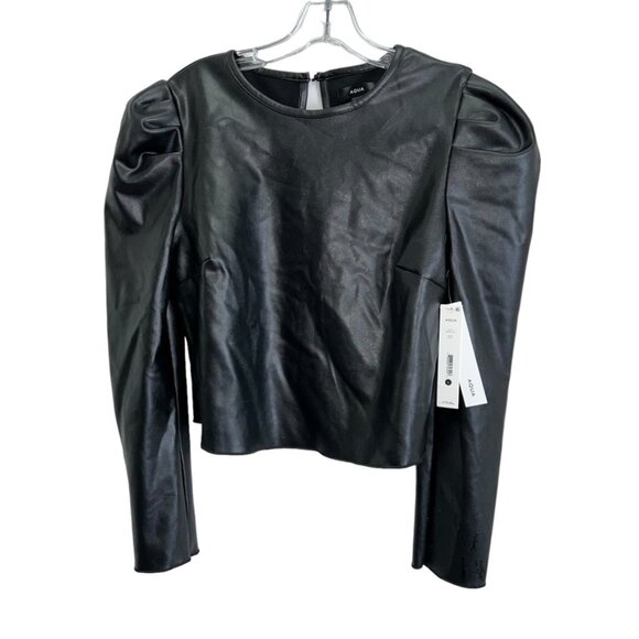 Aqua NEW NWT Black faux leather puff shirt sleeve shirt top L Hello Earl… - Picture 1 of 4